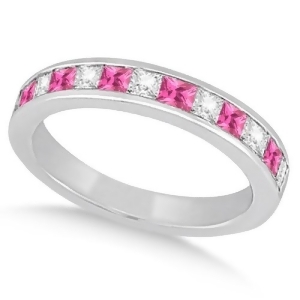 Channel Pink Sapphire and Diamond Wedding Ring Platinum 0.70ct - All