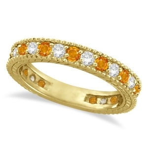 Diamond and Citrine Eternity Ring Band 14k Yellow Gold 1.08ct - All