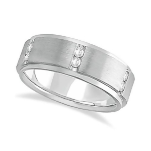 Mens Channel Set Wide Band Diamond Wedding Ring 18k White Gold 0.50ct - All