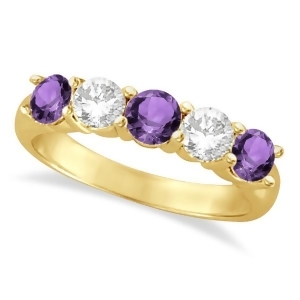 Five Stone Diamond and Amethyst Ring 14k Yellow Gold 1.92ctw - All