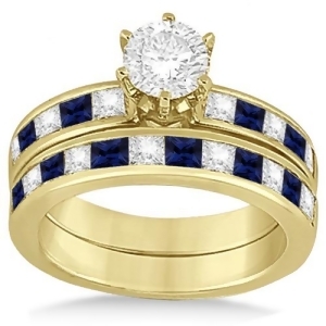 Channel Blue Sapphire and Diamond Bridal Set 14k Yellow Gold 1.30ct - All