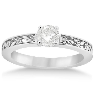 Flower Carved Solitaire Engagement Ring Setting 18kt White Gold - All