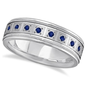 Blue Sapphire Ring for Men Wedding Band Palladium 0.80ctw - All