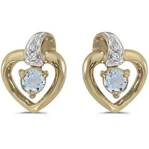 Aquamarine and Diamond Heart Earrings 14k Yellow Gold 0.20ctw - All