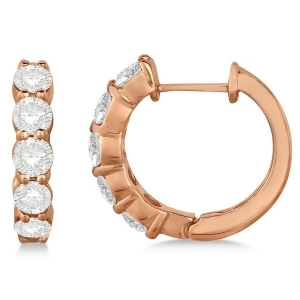 Hinged Hoop Diamond Huggie Style Earrings in 14k Rose Gold 2.00ct - All