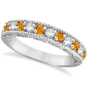 Citrine and Diamond Band Filigree Ring Design 14k White Gold 0.60ct - All