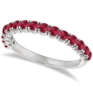 Ruby Semi-Eternity Ring Anniversary Band 14k White Gold 1.09ct - All