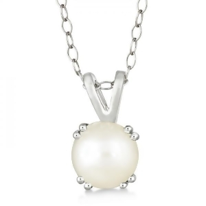 Round White Pearl Solitaire Pendant Necklace Sterling Silver 7mm - All