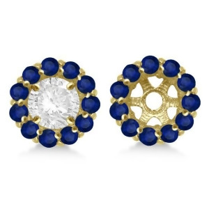 Round Blue Sapphire Earring Jackets 5mm Studs 14K Yellow Gold 1.08ct - All