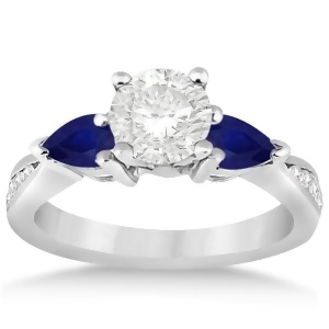 Diamond and Pear Blue Sapphire Engagement Ring Palladium 0.79ct - All