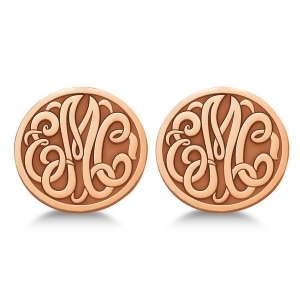 Custom 3 Initial Monogram Post-back Circle Earrings 14k Rose Gold - All