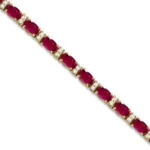 Diamond and Oval Cut Ruby Tennis Bracelet 14k Yellow Gold 9.25ctw - All