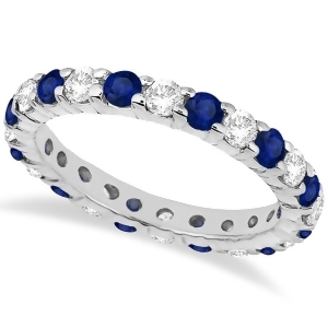 Eternity Diamond and Blue Sapphire Ring Band 14k White Gold 2.35ct - All