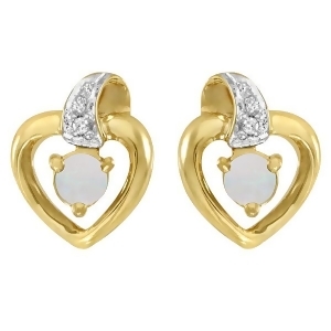 Round Opal and Diamond Heart Earrings 14 Yellow Gold 0.14ct - All