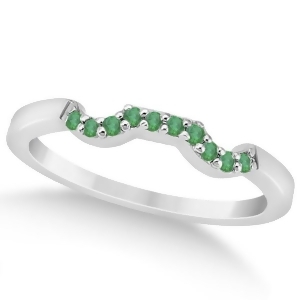 Pave Set Green Emerald Contour Wedding Band 14k White Gold 0.12ct - All