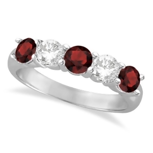 Five Stone Diamond and Garnet Ring 14k White Gold 1.92ctw - All