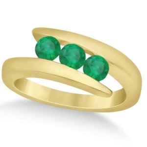 Emerald Three Stone Journey Ring Tension Set in 14K Yellow Gold 0.72ct - All