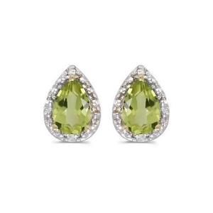 Pear Peridot and Diamond Stud Earrings 14k Yellow Gold 1.70ct - All