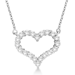 Open Heart Diamond Pendant Necklace 14k White Gold 1.00ct - All