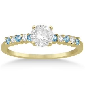 Petite Diamond and Blue Topaz Engagement Ring 18k Yellow Gold 0.15ct - All