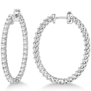 Lucida Oval-Shaped Diamond Hoop Earrings 14k White Gold 4.52ct - All