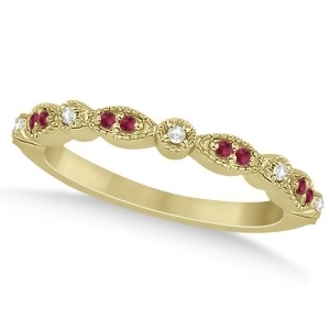 Ruby and Diamond Marquise Wedding Band 18k Yellow Gold 0.21ct - All