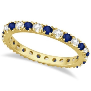Diamond and Blue Sapphire Eternity Ring Stackable 14K Yellow Gold 0.51ct - All