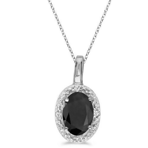 Oval Black Onyx and Diamond Pendant Necklace 14k White Gold 0.47tcw - All