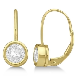 Moissanite Bezel Set Stud Earrings Leverbacks 14K Yellow Gold 1.00ctw - All