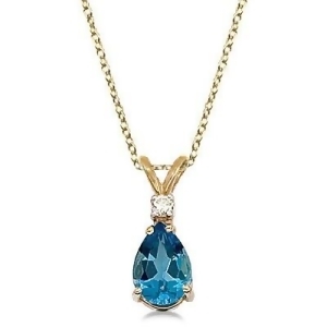 Pear Blue Topaz and Diamond Solitaire Pendant Necklace 14k Yellow Gold - All