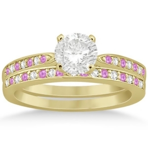 Pink Sapphire and Diamond Engagement Ring Set 14k Yellow Gold 0.55ct - All