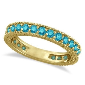 Blue Diamond Eternity Ring with Milgrain 14k Yellow Gold 1.00ct - All