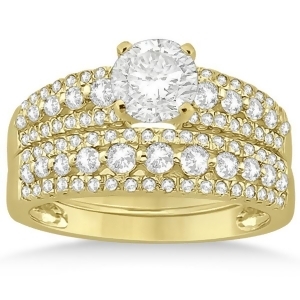 Three-row Prong-Set Diamond Bridal Set in 18k Yellow Gold 0.80ct - All