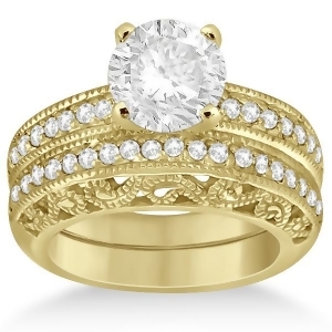 Vintage Filigree Diamond Bridal Ring Set 14K Yellow Gold 0.64ct - All