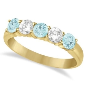 Five Stone Diamond and Aquamarine Ring 14k Yellow Gold 1.36ctw - All