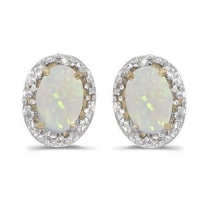 Diamond and Opal Earrings 14k Yellow Gold 1.10ct - All