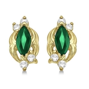 Marquise Emerald and Diamond Stud Earrings in 14K Yellow Gold 0.62ct - All