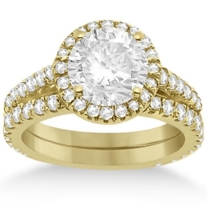 Diamond Bridal Halo Engagement Ring and Eternity Band 14K Yellow Gold 1.30ct - All