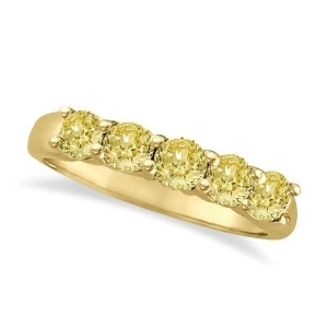 Five Stone Fancy Yellow Canary Diamond Anniversary Ring 14k Gold 1.00ct - All