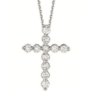 Diamond Cross Pendant Necklace in 14k White Gold 1.01ct - All