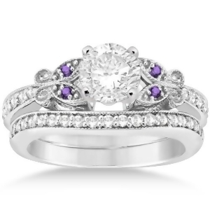 Butterfly Diamond and Amethyst Bridal Set 18k White Gold 0.42ct - All