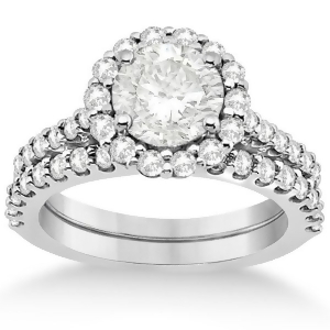 Halo Diamond Engagement Ring and Band Bridal Set platinum 1.12ct - All