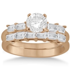 Baguette Diamond Engagement Ring and Wedding Band 18K Rose Gold 0.90ct - All