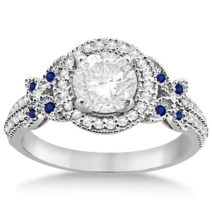 Diamond and Sapphire Butterfly Engagement Ring 14k White Gold 0.35ct - All
