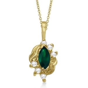 Marquise Emerald and Diamond Pendant in 14K Yellow Gold 0.34ct - All