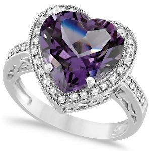 Heart Shaped Amethyst and Diamond Ring Halo 14K White Gold 5.41ct - All