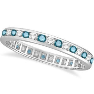 Blue and White Diamond Channel Set Eternity Ring Band 14k Gold 1.00ct - All