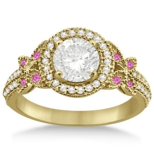 Diamond and Pink Sapphire Butterfly Engagement Ring 14k Yellow Gold 0.35ct - All