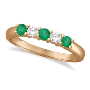 Five Stone Diamond and Emerald Ring 14k Rose Gold 0.55ctw - All
