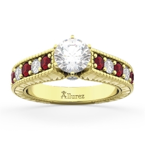 Vintage Diamond and Ruby Engagement Ring in 14k Yellow Gold 1.35ct - All